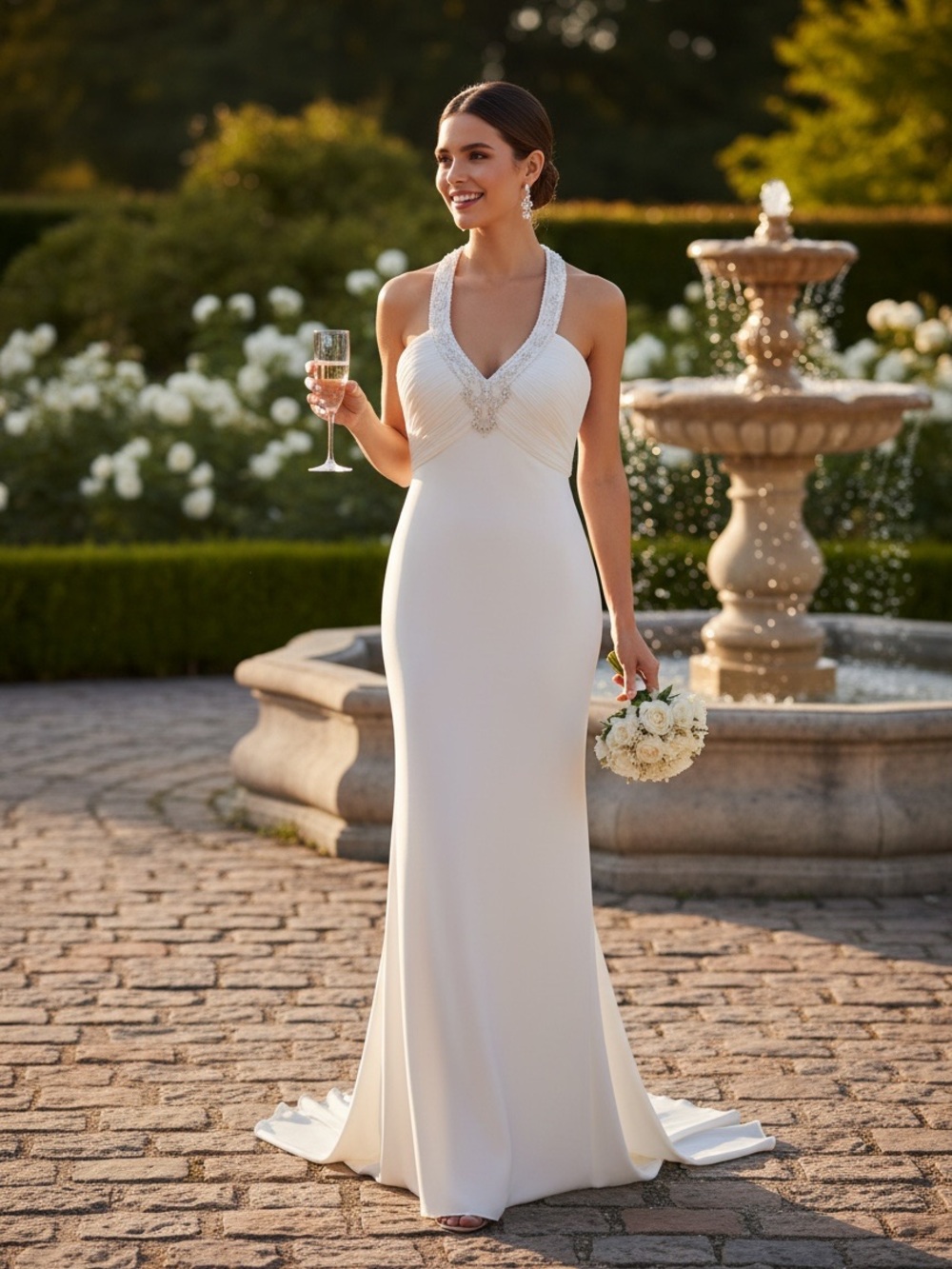 Galina ivory beaded halter wedding dress 2
